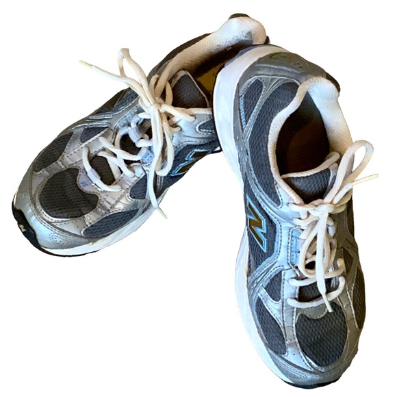 New Balance Shoes - New Balance Womens Sneakers Grey Fabric With Blue And Silver Leather Size 8